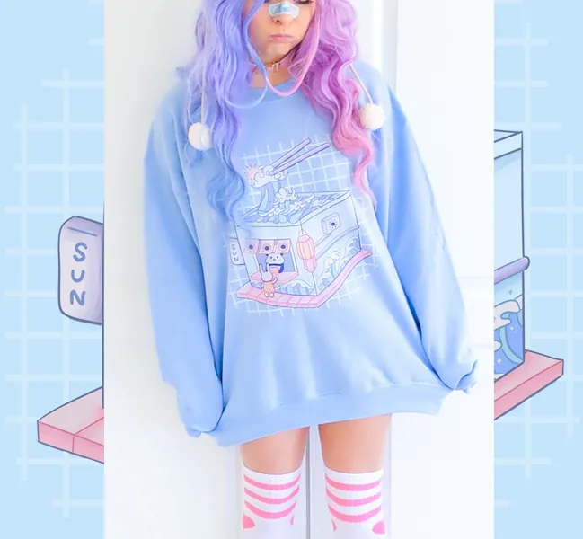 Kawaii cute sweatshirt, Kawaii clothing, Yume Kawaii pastel sweatshirt, Fairy kei, Pastel Harajuku sweatshirt, Blue kawaii panda - 632S