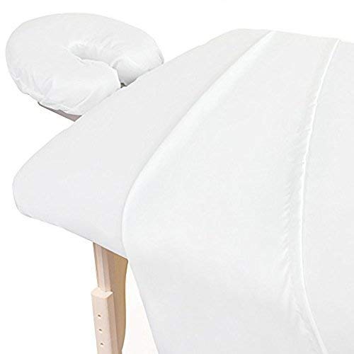 Dazzles Collection Massage Table Sheet Set 3-Piece 100% Egyptian Cotton, 1000-Thread Count Breathable and Soft { White Solid } - White