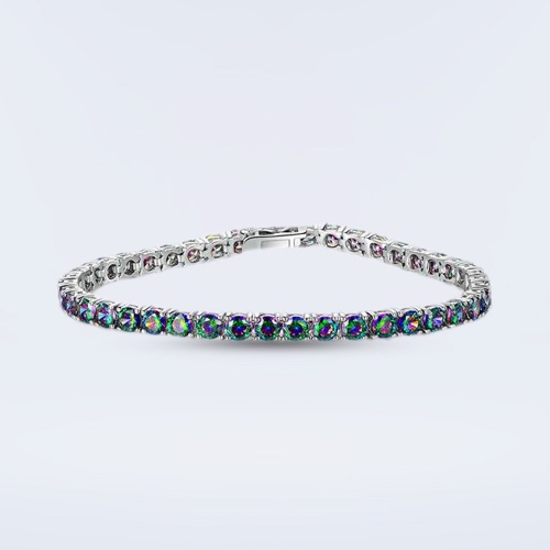 Holographic Deluxe Tennis Bracelet - Mystic Topaz Gemstone (White Gold)