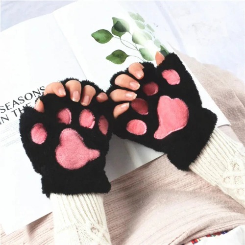 Cat Paw Girls Winter Gloves - Black / One Size