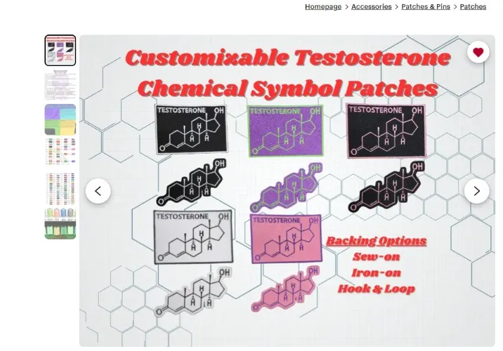 Customizable Testosterone Chemical Symbol Embroidered Patch for battle vest, metal jacket, lgbtqia+, 100+ Colors including Glow in the Dark
