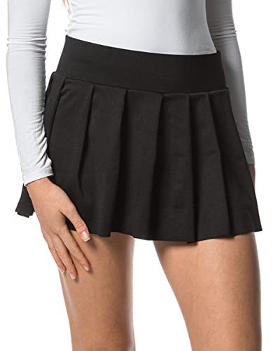 Damen Skater Mini Rock - kurzer sexy Plissee Rock für Sport, Freizeit, Büro, Party - L - Schwarz