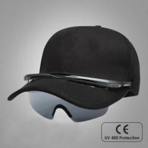 Adult Black Plain P-Cap with attached polarized sunglasses