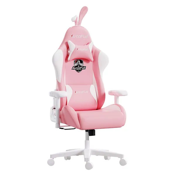 AutoFull Gaming Chair Pink Bunny Ergonomic Gamer Chair with Lumbar Support PU Leather High Back Racing Computer Chairs