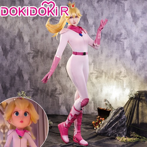 【Size S-3XL】 DokiDoki-R Movie Mario Cosplay Princess Peach Cosplay Costume Pink Tight Racing Suit | S-PRESALE