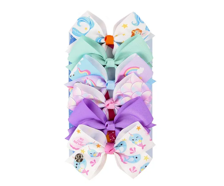 6pc 5 inch Large Cute JoJo Hair Bows Unicorn Big Alligator Clip moños Bow Set Pack Grosgrain Ribbon Barrettes Bundle Accessories Party Favors Fashion Princess Collection for Little Girls Kids Teens
