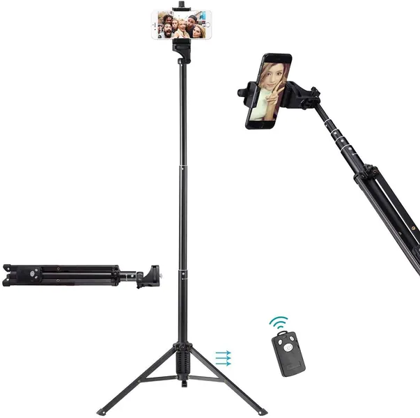 Ottertooth Selfie Stick Tripod, Extendable Tripod Stand with Wireless Remote Shutter, Phone Tripod