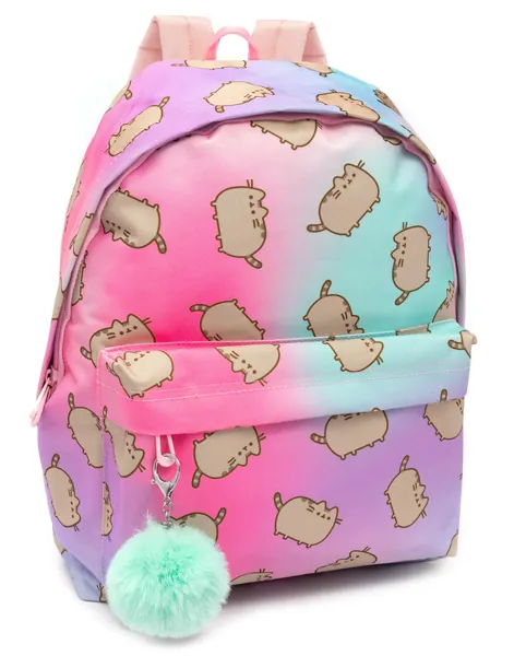 Pusheen Backpack Adults Teens Cat Pom Pom Keyring Pink Rucksack 16”