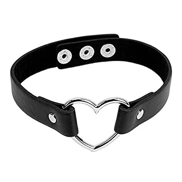 Bullidea 1X PU Love Heart Choker Leather Collar Punk Heart Goth Fans Chain Necklace (Black)