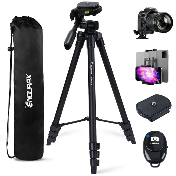 Endurax Camera Tripod 152cm (60 Inch) for Canon Nikon, Lightweight Phone Tripod with Remote Shutter, Universal Holder, Carry Bag