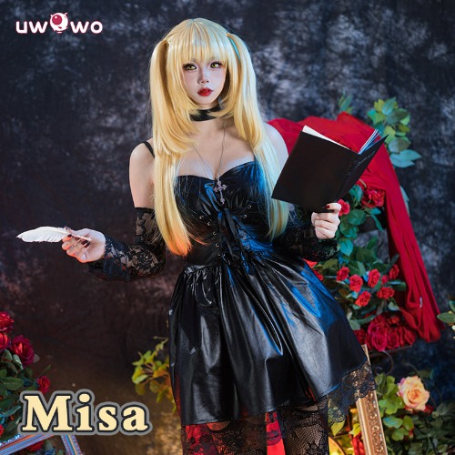 【In Stock】Uwowo Anime Death Note Misa Amane Gothic Punk Leather Dress Halloween Cosplay Costume | S