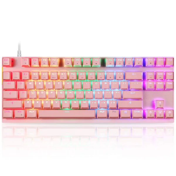 Motospeed Professional Gaming Mechanical Keyboard RGB Led Backlit Wired with Anti-Dust Proof Switches for Gaming Keyboard for Mac & PC (Pink, 87 Key Blue Switches)
