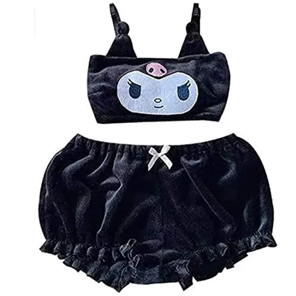 ZPLxi Women Lingerie Sleepwear Sets Bra + Shorts Cute Cartoon Plush Pajamas Costume Lovely Ears Bra Shorts Velvet Set