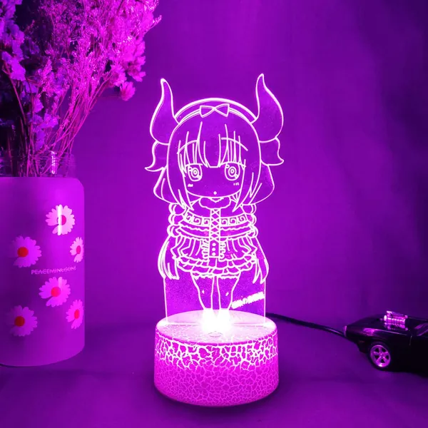 Kawaii 3D Anime Night Lamp Miss Kobayashi's Dragon Maid Figurine Silhouette Laser Engraved Acrylic LED Upward Lighting Room Decor Christmas Xmas Decor with Remote Control