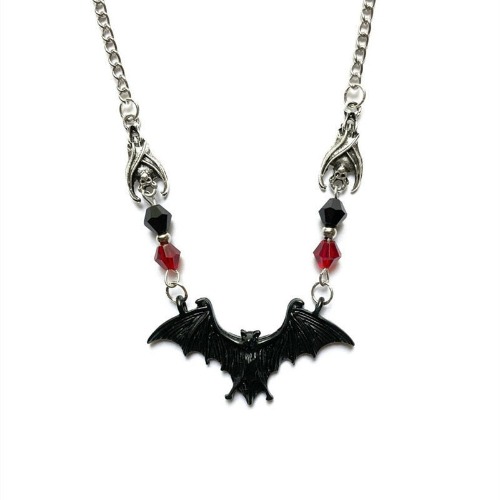 Dark Gothic Bat Necklace - Black
