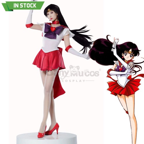 【In Stock】Anime Sailor Moon SuperS Cosplay Sailor Mars Rei Hino Battle Suit Cosplay Costume Premium Edition - M