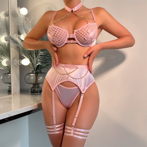 Satin Chained Goddess Set - Pink / S