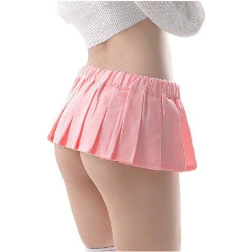 HNJZX Women Sexy Pleated Lingerie Schoolgirl Outfit Underwear Costume Ladies Mini Skirt Role Play Micro Tartan - Pink