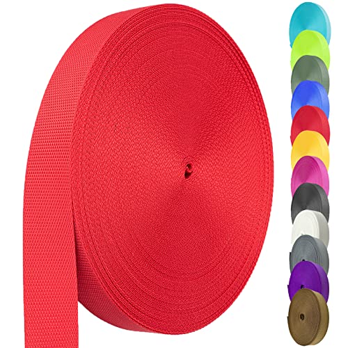 Nylon Webbing 1.5 Inch, Heavy Duty Nylon Webbing Strap 12 Yard,Durable Nylon Strapping for Indoor or Outdoor Gear, DIY Crafting, Repairing, (Red, 12 Yard) - Red - 1.5"-12 Yard