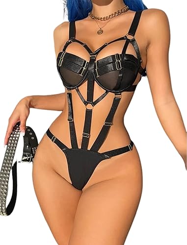 Avidlove Womens Lingerie with Push Up Bra Support Bondaged Underwired Teddy Lingerie One Piece Babydoll - Medium - Black
