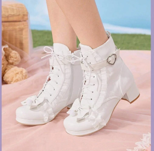 Dola Lovely White Bowknot Mid-Calf Boots