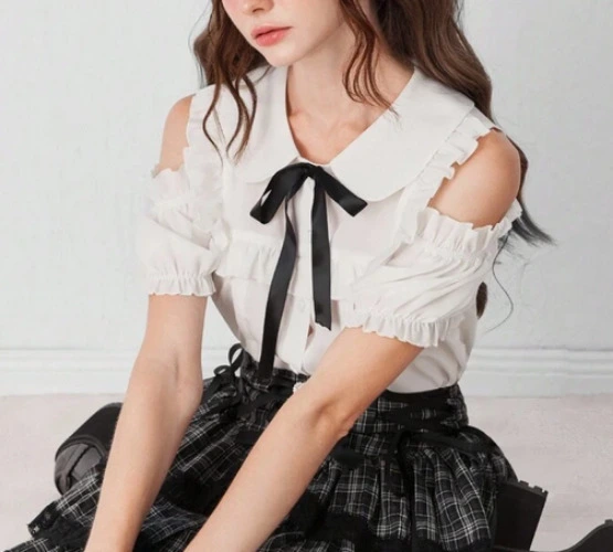 ROMWE Kawaii Hime Gyaru Cute Sweet Off-Shoulder Blouse