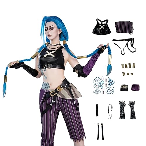 Anime Game Newly Upgraded Vest Pants Cosplay Costume Suit with Long Blue Wig for Women Halloween - Only Clothing - X-Small
