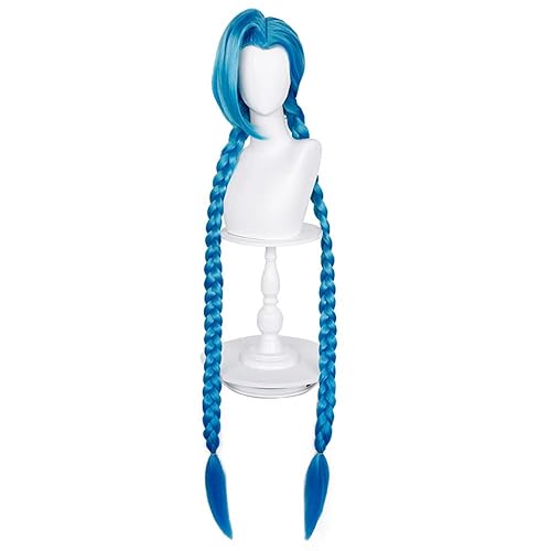 osseoca Jinx Long Gwen Straight Twist Blue Wig Lifelike Daily Synthetic Hair Full Head Cover Daily Cute Anime Halloween Carnival Comic Exhibition Cosplay Hair Natural COS Ombre Wigs with Bangs (Jinx-long) - Jinx-long