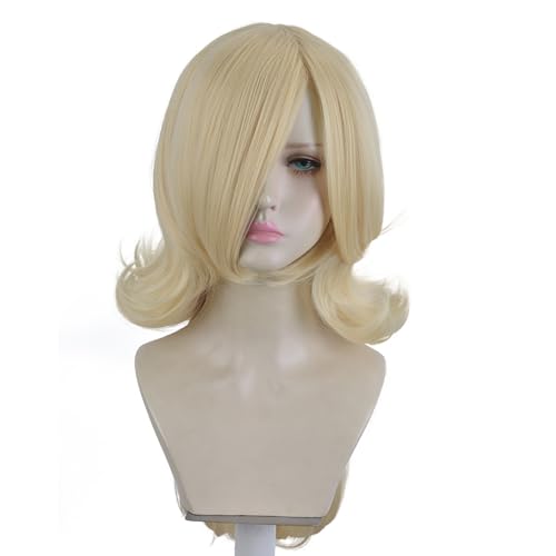 Blonde Princess Wig with Bangs, Long Wavy Platinum Blond Game Cosplay Synthetic Blonde Wig for Halloween Costume Party Anime