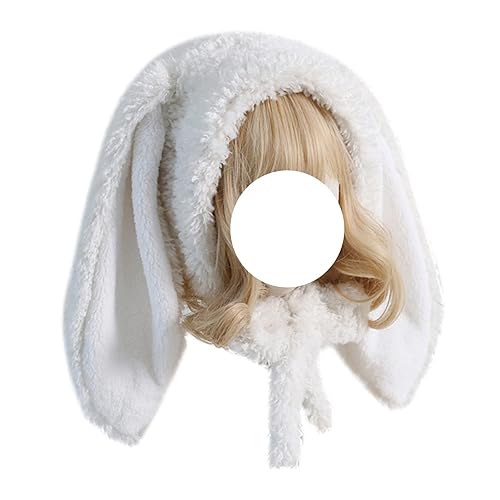 Cute Bunny Hat Women Plush Rabbit Ear Funny Lolita Sweet Kawaii Winter Fluffy Fleece Warm Hat Cap Cosplay Accessory - White