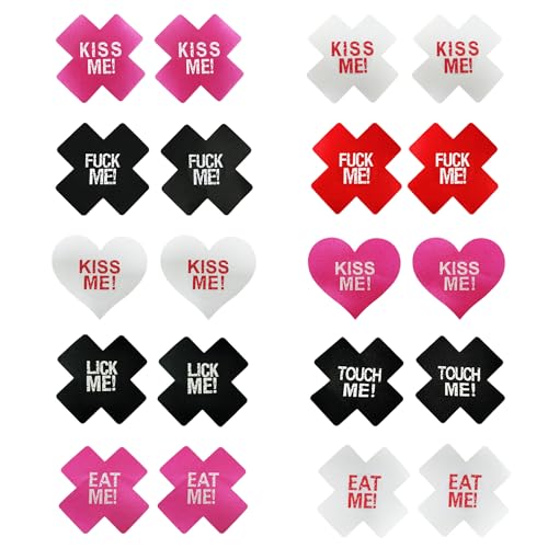 Celamirio Women's Sexy Disposable Pasties Nipple Covers - One Size - 10 Pairs Nipple Pasties With Letters