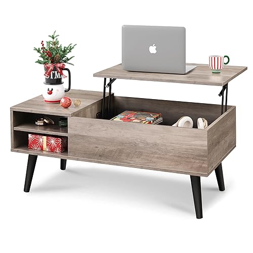 WLIVE Lift Top Coffee Table with Storage for Living Room,Small Hidden Compartment and Adjustable Shelf,Mid Century Modern ,Wood,Greige - Greige - 39.37"D x 19.69"W x 16.93"H
