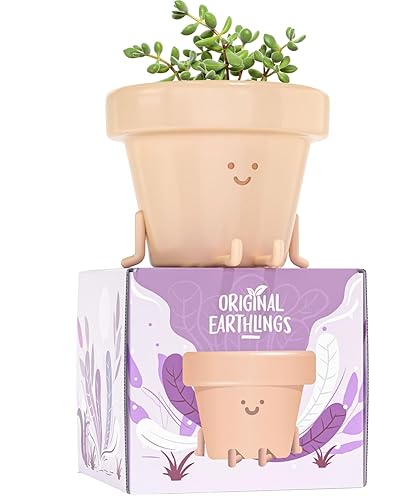 Original Earthlings Legs Out Pot - 3.5 Inch Cute Plant Pot - Plastic Funny Planter with Drainage - Unique Cactus Plant Lover Gift - Small Succulent Face Flower Pot - Cute Plant Gifts for Plant Lovers - Legs Out Front