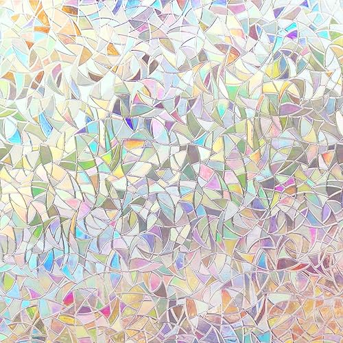 Volcanics Window Privacy Film Static Clings Vinyl 3D Decals, Stickers Rainbow Film for Glass Door Heat Control Anti UV 17.5 x 78.7 Inches - Multicolor - 17.5" x 78.7"