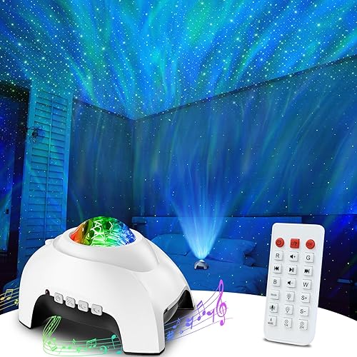 Rossetta Star Projector, Galaxy Projector for Bedroom, Bluetooth Speaker and White Noise Aurora Projector, Night Light Projector for Kids Adults Gaming Room, Home Theater, Ceiling, Room Decor - White