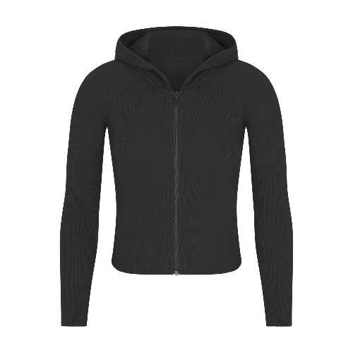 COTTON RIB ZIP UP HOODIE | SOOT