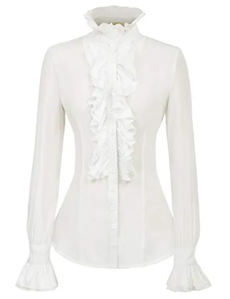 Kate Kasin Women Victorian Gothic Ruffled Lotus Shirt Blouse Tops