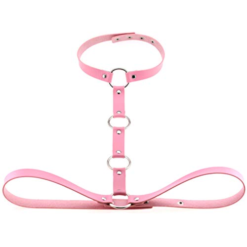 Women's Punk O Ring Choker Waist Belt Body Chain - Pink