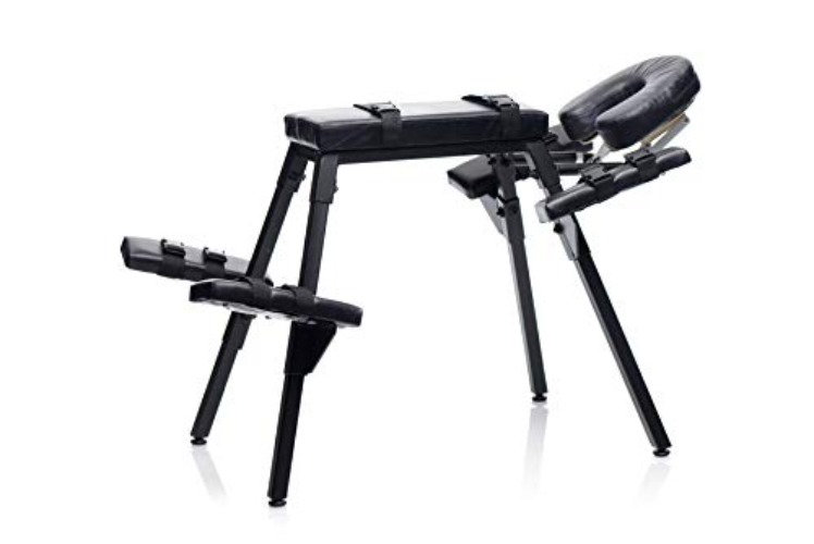 Master Series Extreme Bondage Table Adjustable Restraint Wrist Cuffs Included Sex Furniture Massage Bed with Face & Crotch Hole for Adult Couples, Padded PU Black Leather - Extreme Bondage Table