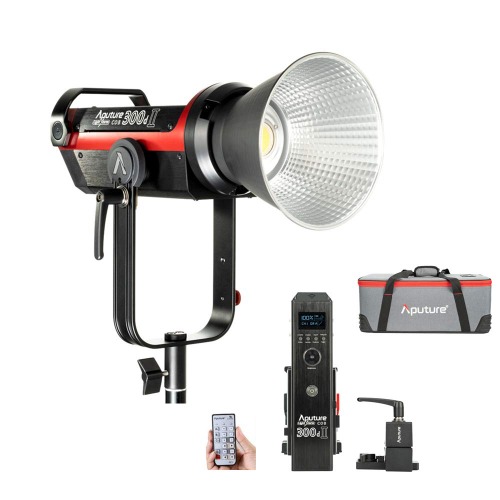 Aputure 300D Mark II C300d II Led Video Light V Mount CRI97+ TLCI97+ 55000lux@0.5M 5500k Sidus Link App Control 8 Lighting Effects Wireless Remote Control with Carrying Bag and Ginisfoto Cloth - 