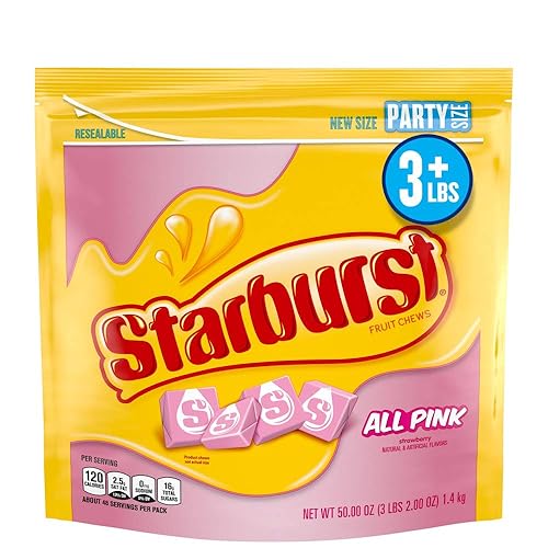 Starburst All Pink Strawberry Fruit Chews Candy, 50 Ounces Resealable Party Size Bag