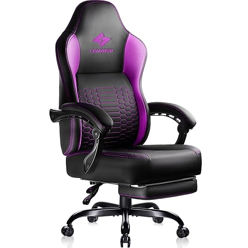LEMBERI Big and Tall Gaming Chair 400lb Weight Capacity,Gamer Chairs for Adults,Video Game Chair wth Footrest,Racing Style Computer Gamer Chair with Headrest and Lumbar Support (Purple) - Purple