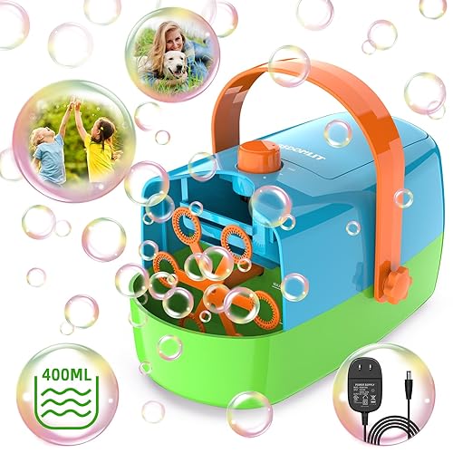 Bubble Machine, Automatic Bubble Blower, 8000+ Big Bubbles Per Minute, Bubble Maker for Kids Toddlers, Operated by Plug-in or Batteries, Bubble Toys for Indoor Outdoor Birthday Party - Multi-color