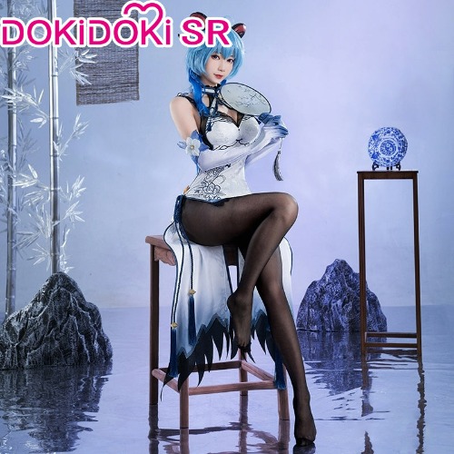 DokiDoki-SR Game Genshin Impact Cosplay Ganyu/Shenhe Cosplay Cheongsam Costume Blue-and-White Porcelain Style Doujin | Ganyu / M-Order Processing Time Refer to Description Page