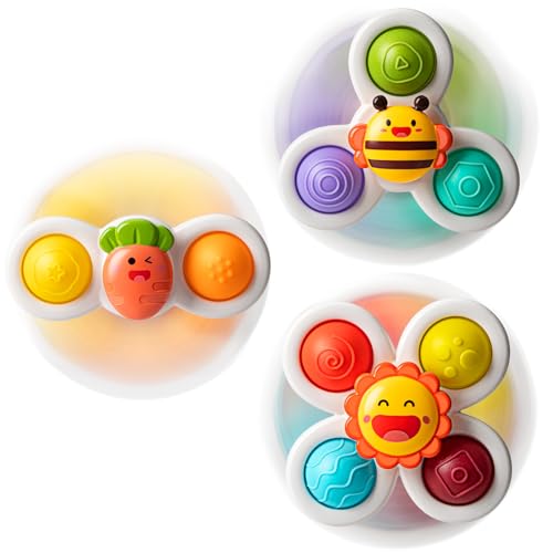 3PCS Suction Cup Spinner Toys for 1 2 Year Old Boys Spinning Toys 12-18 Months Sensory Toys for Toddlers 1-3 First Birthday Baby Gifts for Girls - Flower