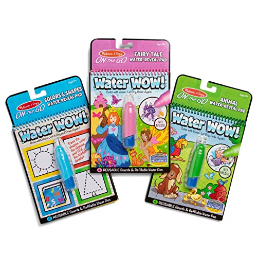 Melissa & Doug On the Go Water Wow! Reusable Water-Reveal Activity Pads, 3-pk, Colors and Shapes, Fairy Tales, Animals - Travel Toys, Stocking Stuffers, Mess Free Coloring For Kids Ages 3+ - Bundle: Shapes, Fairy Tales, Animals