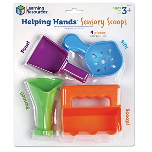 Learning Resources Helping Hands Sensory Scoops, 4 Pieces, Ages 3+, fine Motor Skills Toys for Children, Toddlers bin, Tool Set - Sensory Scoops