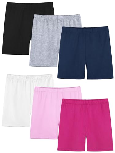 FEOEOR 6 Pack Girls Bike Shorts Cartwheel Shorts Toddler Biker Under Dress Dance Multi-Color Kids Shorts Girls Clothes - 2-3T - Black, Gray, Navy Blue, White, Light Pink, Rose Red