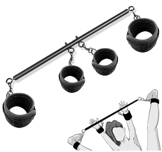 Spreader Bar Sex Toys Sex Furniture Restraints with Handcuffs Ankle Cuffs BDSM Bondage Set for Couples Adults SM Games Sex Play Adjustable and Detachable 22-36 Inch (Black) - Black