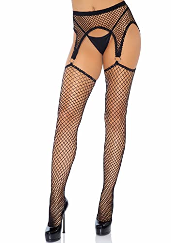 Leg Avenue womens Fishnet Stockings With Attached Garter Belt - One Size - Black Industrial